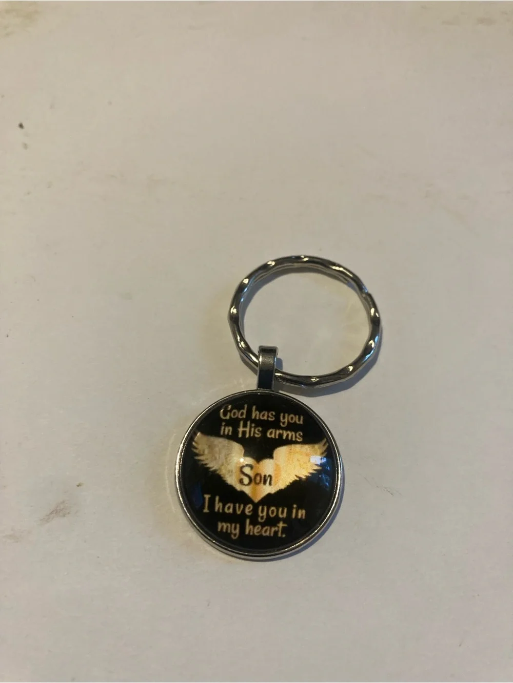 Memorial 'Son' Keychain with Gold Wing Design